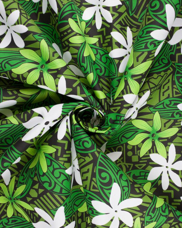 Polynesian fabric TIARE Green - Tissushop